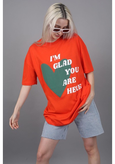Mad Girls Turuncu Baskılı Tişört Mg1202