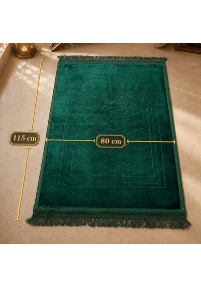 Bk Gift Kişiye Özel Nakış İşlemeli Hediyelik Seccade - Peluş Kumaş - Yeşil Renk