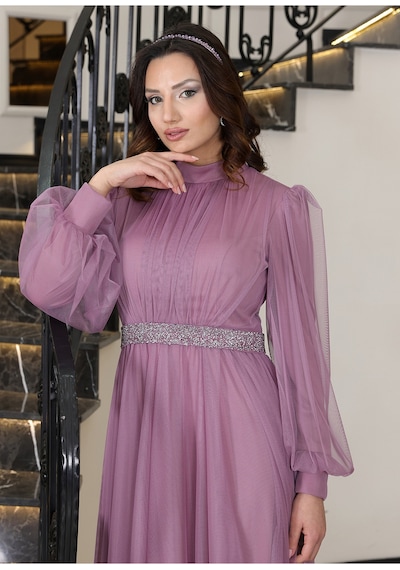 Raika Moda Alia Şık Taş Detaylı Büyük Beden Tesettür Abiye - Alya Lavanta