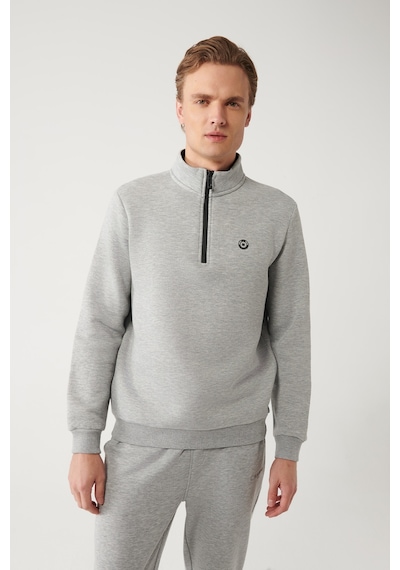 Avva Gri Unisex Sweatshirt Dik Yaka Fermuarlı İçi Polarlı 3 İplik Standart Fit Normal Kesim E001020 Gri