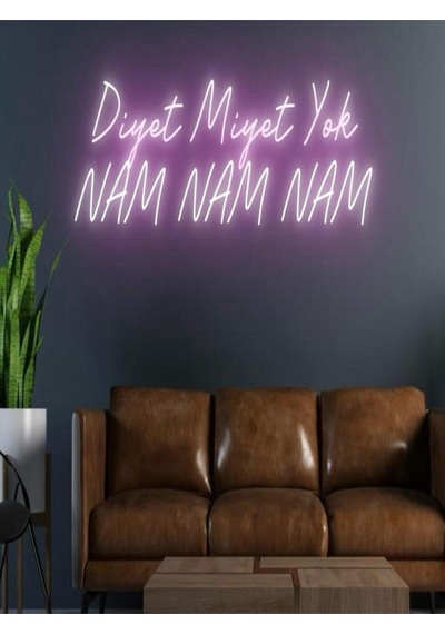Diyet Miyet Yok Nam Nam Nam Yazılı Neon Tabela Pembe