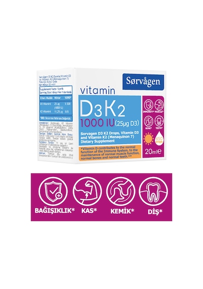 Sorvagen Vitamin D3K2 Damla 20 Ml (1000 IU)