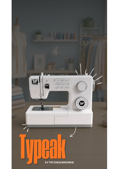 Typeak 34 Desenli Ev Tipi Dikiş Makinası Düz Dikiş Zigzag Dekoratif Dikiş Ayak Ve İp Setli Beyaz