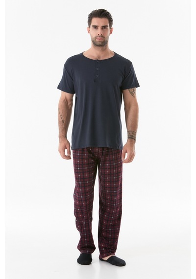 Fullamoda Ekose Desenli Düğmeli Pijama Takımı 24mıcg631212246-lacivert 24MICG631212246-Lacivert