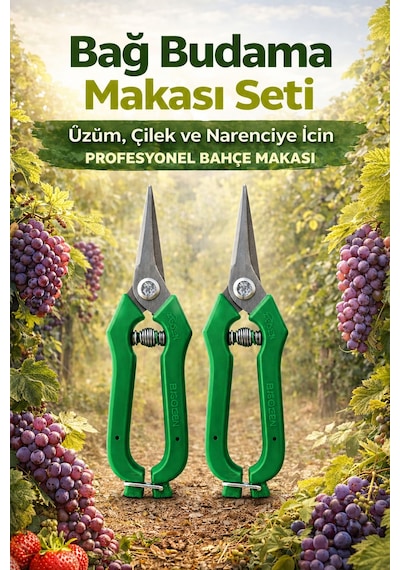 Bağ Budama Makası Seti 2 Li Profesyonel Üzüm, Çilek Ve Bahçe Makası Keskin & Ergonomik