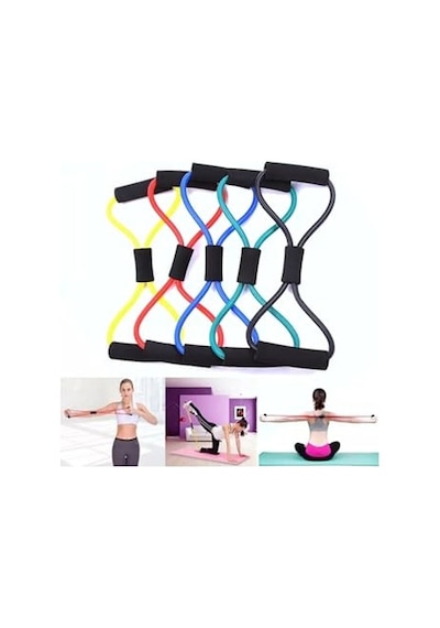 Slipt Egzersiz Spor Pilates Yumuşak Sünger Saplı Direnç Lastiği, Mor Açık Bej