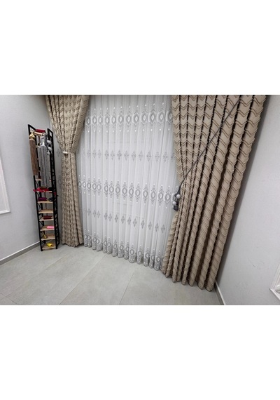 Nivemeshome Ritim 3-0009 Ekru 1/3 Pileli Fon Perde 70x280