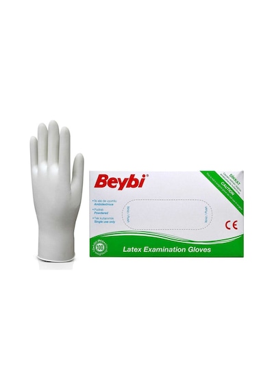 Beybi Pudralı Beyaz Lateks Muayene Eldiveni 100'lü L