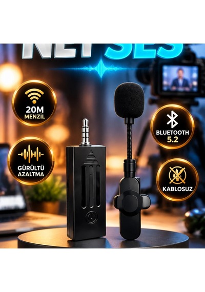 Gürültü Önlemeli Kablosuz Yaka Mikrofonu 20 Metre Menzil, 2.4 Ghz Ve Bluetooth 5.2