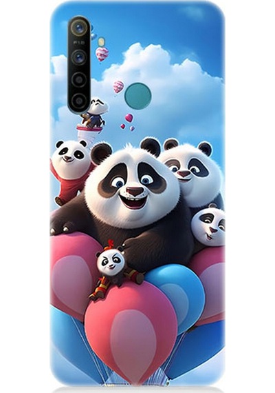 Realme 6i Uyumlu Silikon Kılıf Sevimli Pana Ailesi Uçan Balon