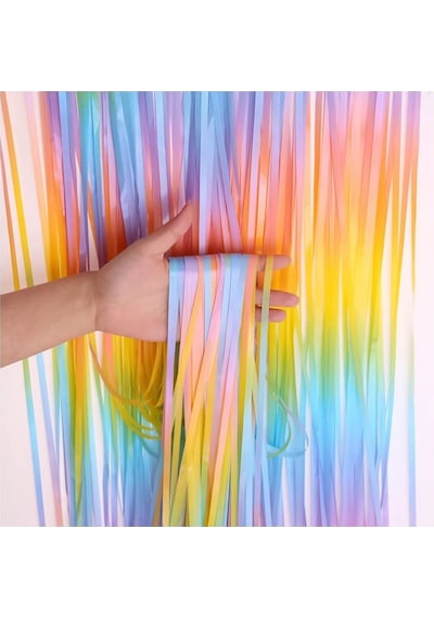 Metalize Arka Fon Kapı Perdesi Makaron Gökkuşağı 100x200 CM