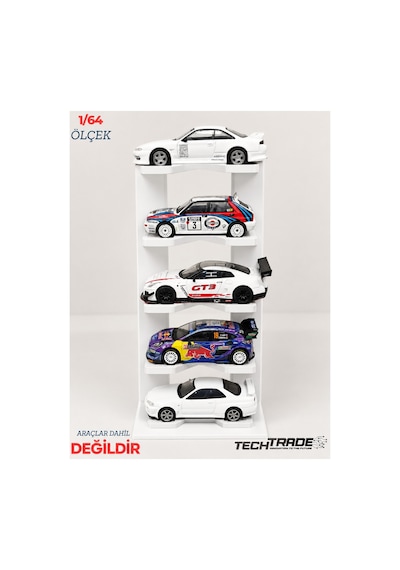 1:64 Ölçek Model Araç Sergileme Standı 5 Araçlık Beyaz