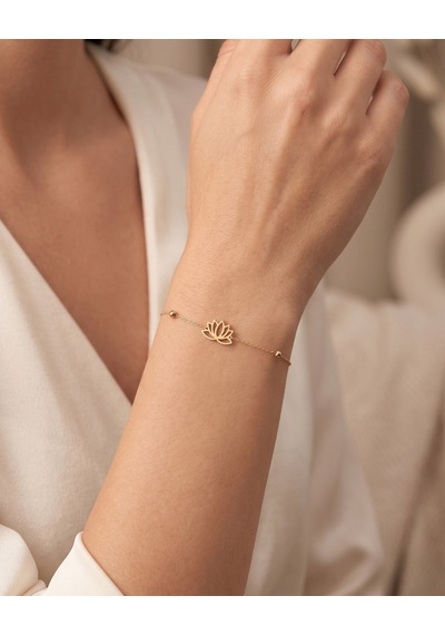 Sade Küçük Lotus Çiçeği 14 Ayar Altın Bileklik Sarı