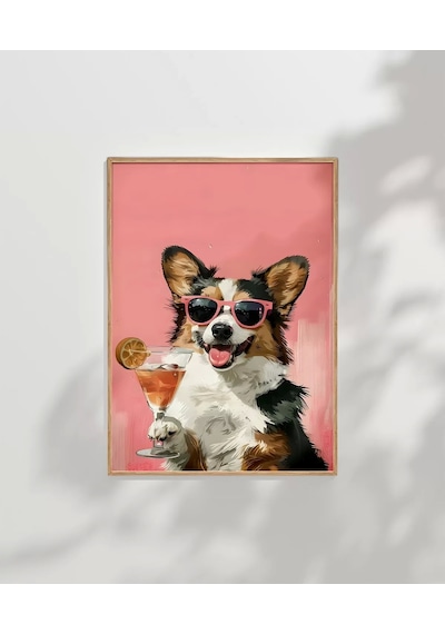 Çerçevesiz Poster Corgi'nin Pembe Gözlük Stili