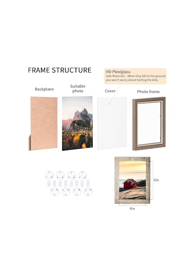 Tr 4x6 Resim Çerçeveleri 8'li Set, Rustik Resim Çerçeveleri Çok Ahşap Renkli, Ekran Fotoğrafları 4x6 İnç, Duvar