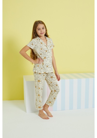 Siyah İnci Örme Düğmeli Pijama Takım 24108022 Çok Renkli