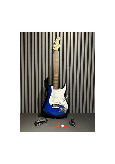 Strat Kasa Mavi Blueburst Elektro Gitar Sss Kılıf, Pena, Askı, Kablo Hediye