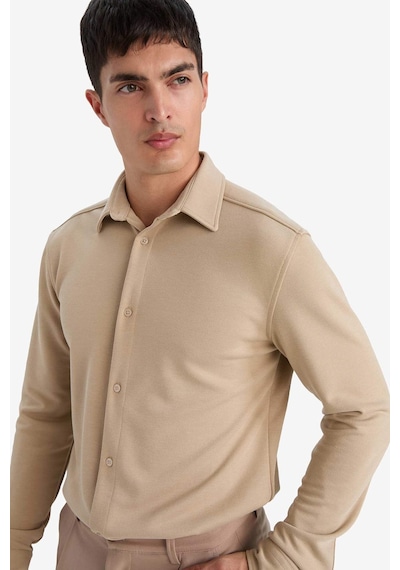 Defacto Modern Fit Polo Yaka Pike Uzun Kollu Gömlek F0330ax25aubg359 Bej-bg359