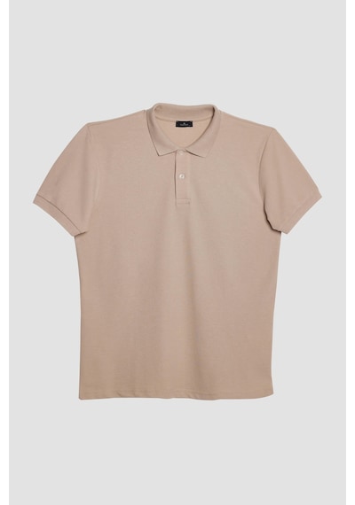 Tudors Erkek Slim Fit Dar Kesim Pamuklu Yumuşak Dokulu Serin Tutan Kumaş Düz Pike Taş Renk Polo Yaka Tişört-31630-taş Taş