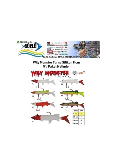 Turna Silikonu 8 Cm Wily Monster 5 Li Paket Renk:2