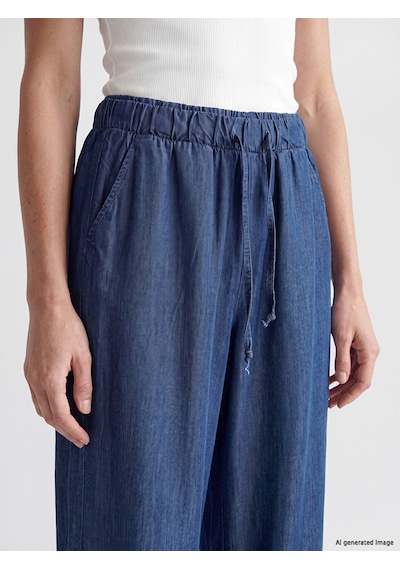 Lcw Grace Siyah Beli Lastikli Wideleg Kadın Jean Pantolon