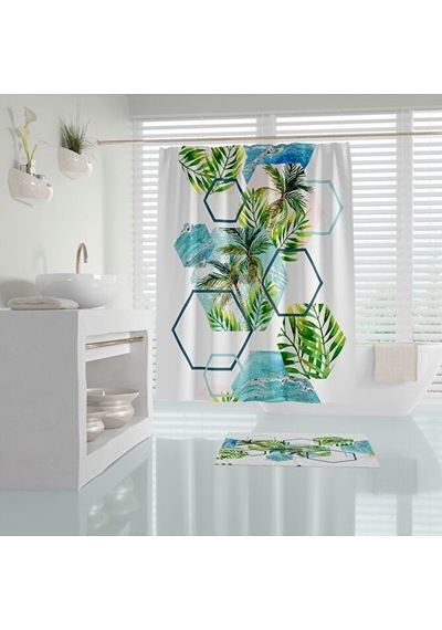 Banyo Perdesi Palmiye Desen Dijital Baskılı Duş Perde Polyester K Çok Renkli