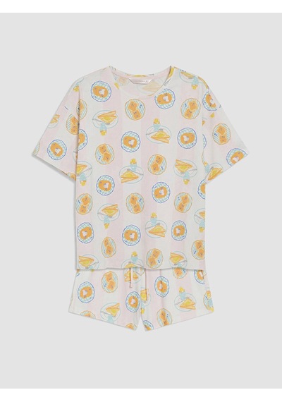 Lcw Dream Ekru Baskılı Kadın Şortlu Pijama Takımı