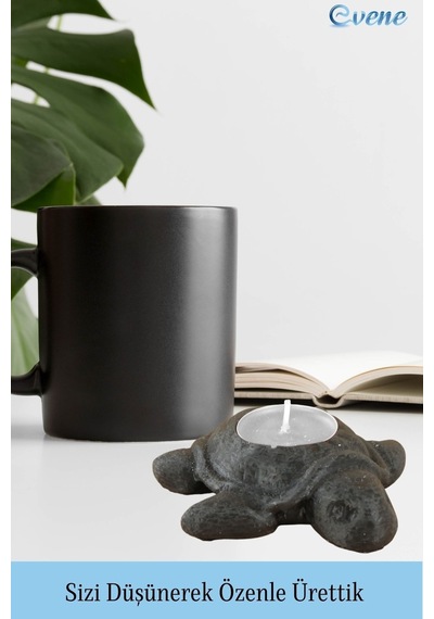 Mumluk Şamdan 3 Adet Tealight Ve İnce Mum Uyumlu Kaplumbağa Model - Siyah