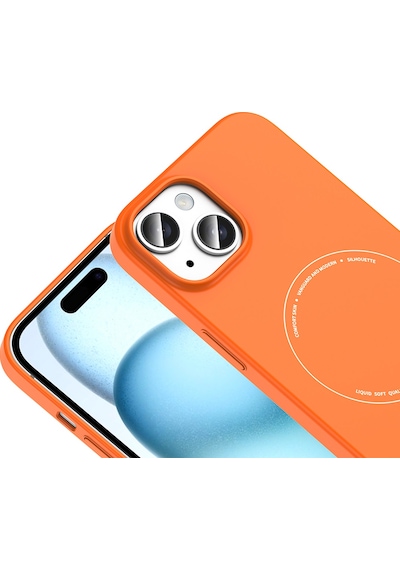 Maks Technology iPhone Uyumlu 15 Kılıf M-safe Şarj Özellikli Kamera Korumalı Mkst Elio Sert Pc Kapak - Turuncu