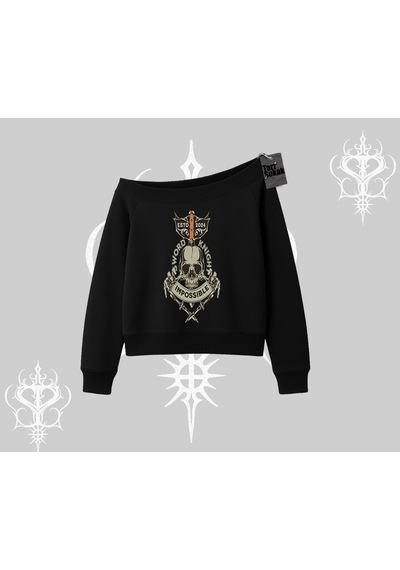 Startmore Kayık Yaka Sweatshirt Sword Knight Skull Impossible Street Creed Siyah