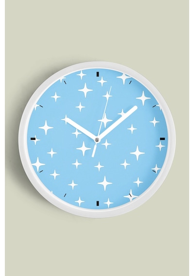 Soyut Yıldızlı Modern Tasarım Duvar Saati Çocuk Odası - 25cm - Önü Camlı Beyaz Kasa-jh0185 Beyaz