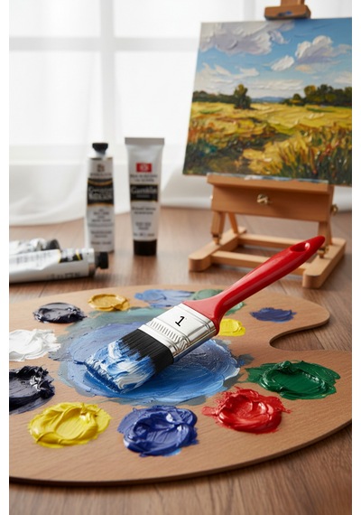 Plastik Saplı Yağlı Boya Akrilik Fırçası No:1 Resim Ressam Fırçası Hobi Duvar Metal Ahşap Boyama