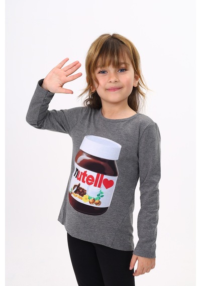 Toontoy Kids Toontoy Kız Çocuk Nutella Baskılı T-shirt Antrasit
