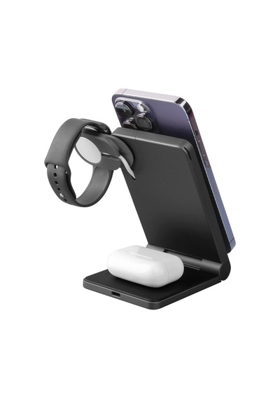Magtrio 3in1 Katlanabilir 15w Telefon Saat Apple Uyumlu AirPods Masaüstü Hızlı Şarj Standı - Koyu Gri