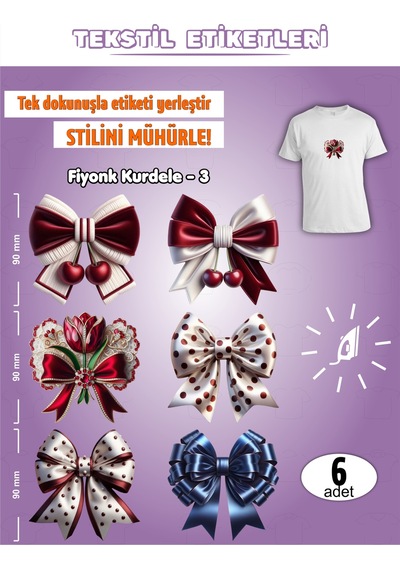 Ütü İle Yapışan Kıyafet Etiketi Fiyonk Kurdele -3 6lı Set Karışık