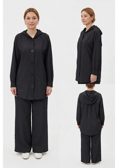Lale Butik Çıt Çıt Detay Pantolon Takım 19534 Siyah