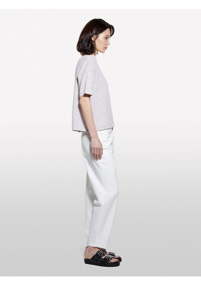 Sisley Keten Karışımlı Bisiklet Yaka Oversize T-shirt Kadın Gri T-shirt - 325p105gm106h
