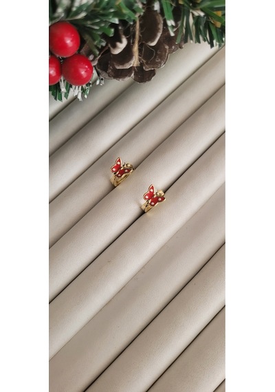 Yiğitkaranaksesuar Pirinç Kelebek Model Gold Renk Çocuk Küpe Kırmızı