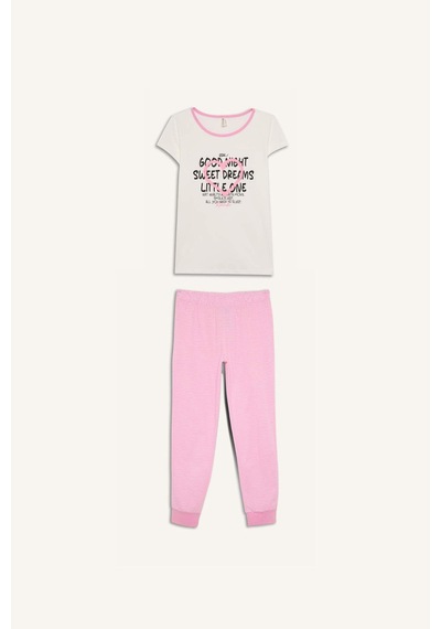 DeFacto Kız Çocuk Pijama Takımı Baskılı Kısa Kollu Üst Beli Lastikli Uzun Alt E2220A825SMER85 Ekru DeFacto Kız Çocuk Pijama Takımı Baskılı Kısa Kollu Üst Beli Lastikli Uzun Alt E2220A825SMER85 Ekru