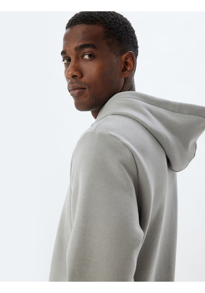 Koton Kapşonlu Sweatshirt Basic Pamuk Karışımlı Gri 5wam70001mk Gri