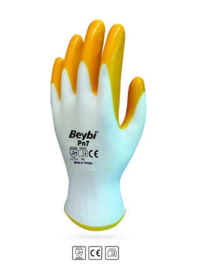 Beybi Nitril Poly Pn7 10 Beden Beyaz Sarı Eldiven 12li Paket