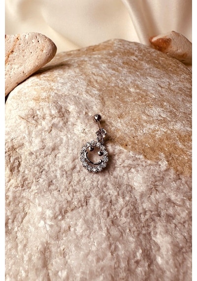 Gülen Sürat Halka Sallantılı Model Zirkon Taşlı Silver Stainless Steel Çelik Piercing Tragus Helix Gümüş