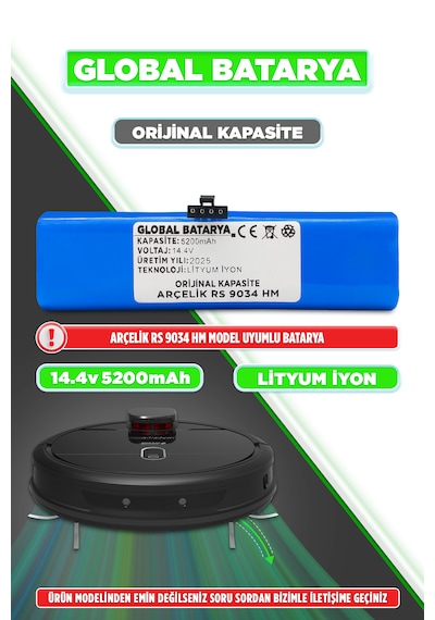 Arçelik Robo Rs 9034 Hm Uyumlu Batarya 5200mah