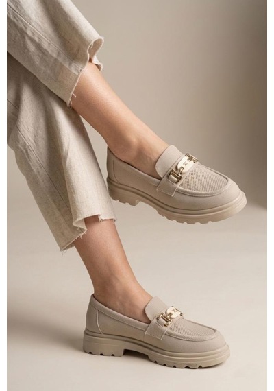 Wanetti 03431 Kadın Ortopedik Günlük Loafer Ayakkabı Krem