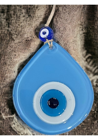 Mini Mavi Yeşil Damla Desen Nazar Boncuklu Duvar Dekoru Cam Duvar Süsü
