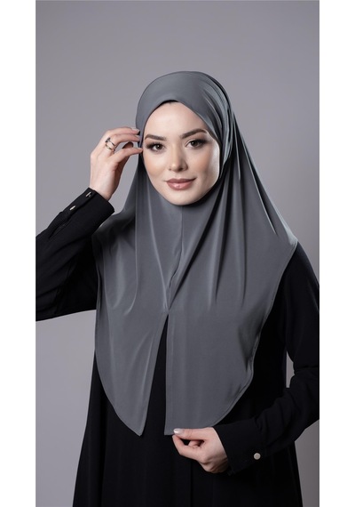 Hürrem Bone Antrasit Pratik Hazır Geçmeli Tesettür Eşarp Sandy Kumaş Yırtmaçlı Düz Hijab 2310 25