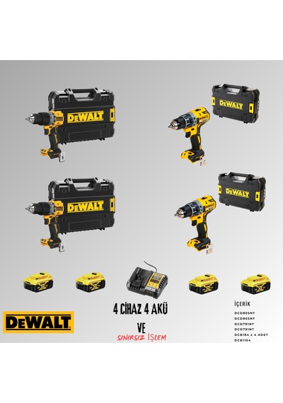 Dewalt DCD805NT + DCD805NT + DCD791NT + DCD791NT 4 Adet 5 Amper Akü + Şarj Aleti Set