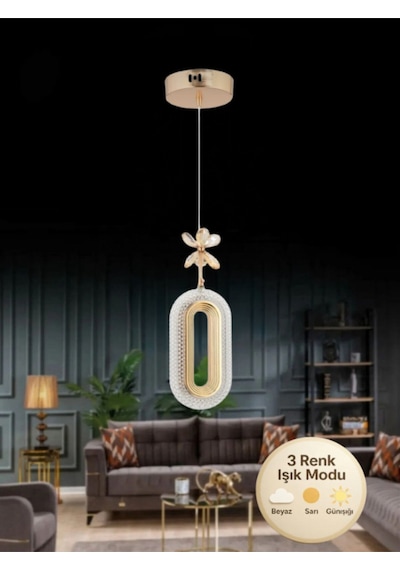 Eclipse Tekli Gold Ledli Kristal Taşlı Led Avize 3 Renk Modu Oturma Odası Yatak Odası Led Avize Metalik