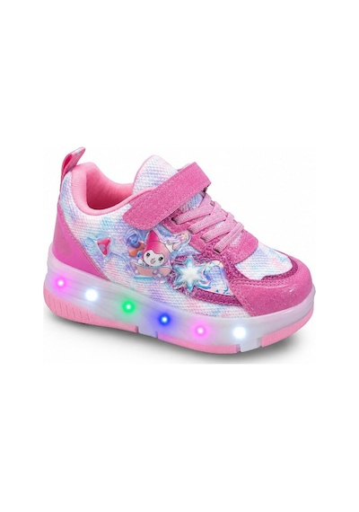 Patenli Işıklı Cırtlı Çocuk Sneaker Ayakkabı Pembe Beyaz 29-36 Beyaz-pembe