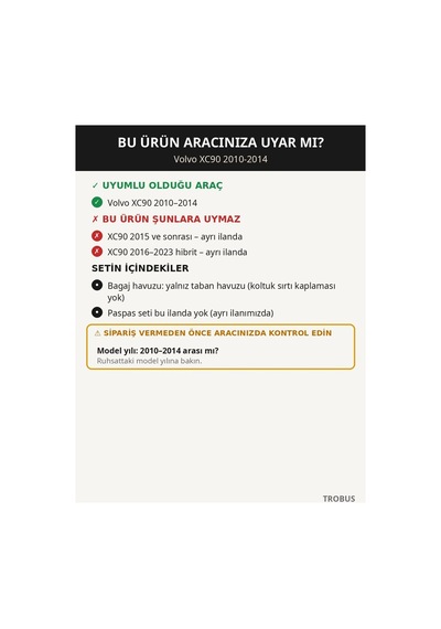 Volvo Xc90 2010-2014 Uyumlu 8d Kapitone Deri Bagaj Havuzu Siyah